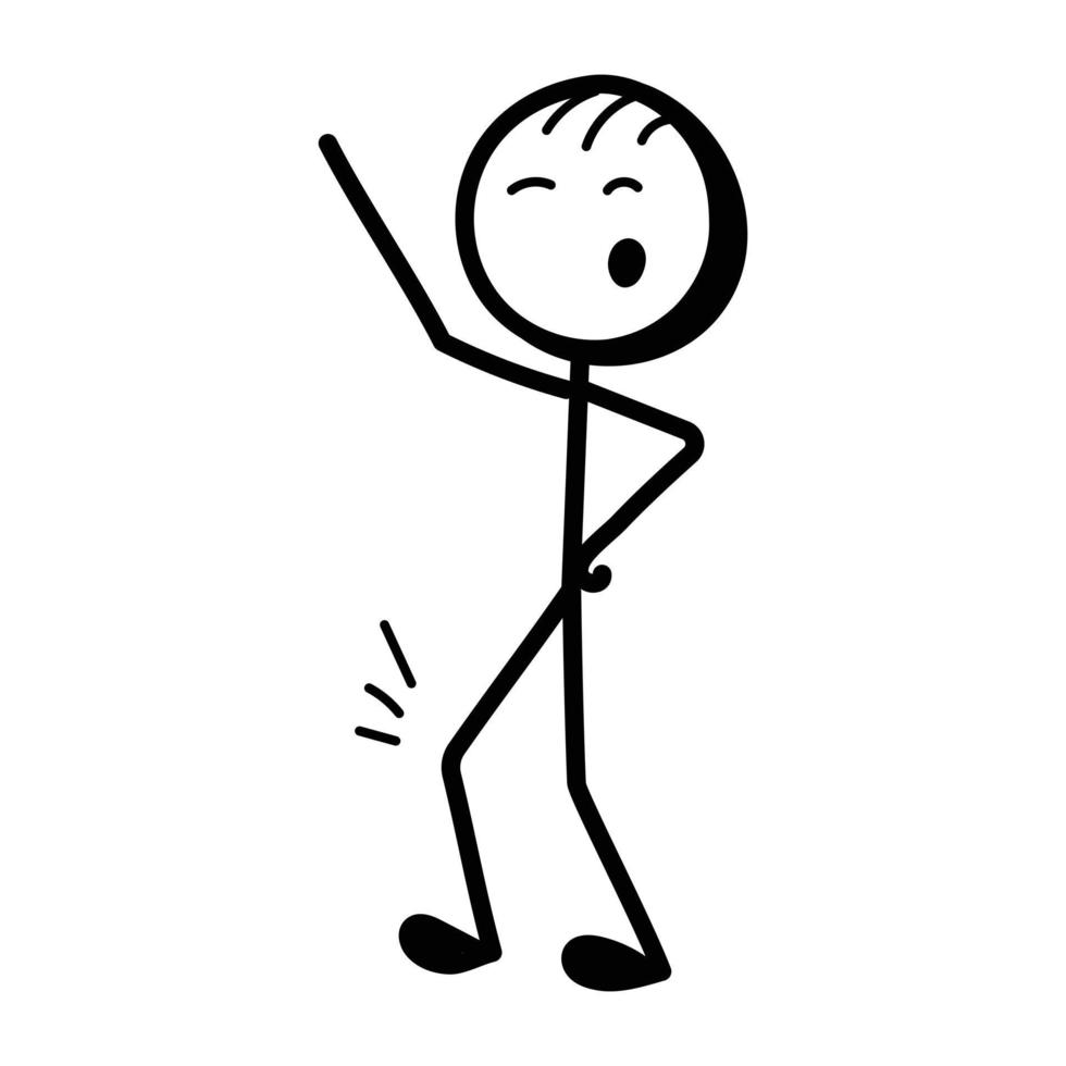 Stick figure enjoy dancing, hand drawn icon vector