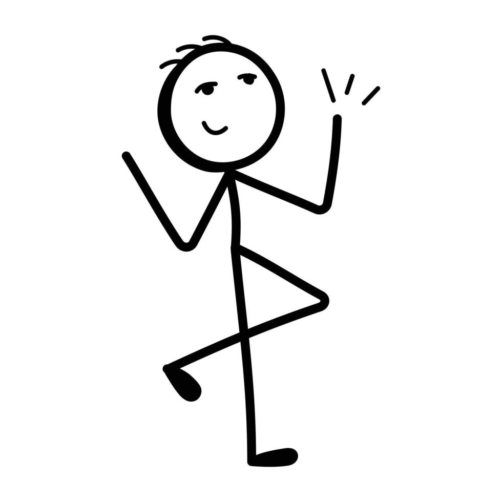 Stick figure enjoy dancing, hand drawn icon vector