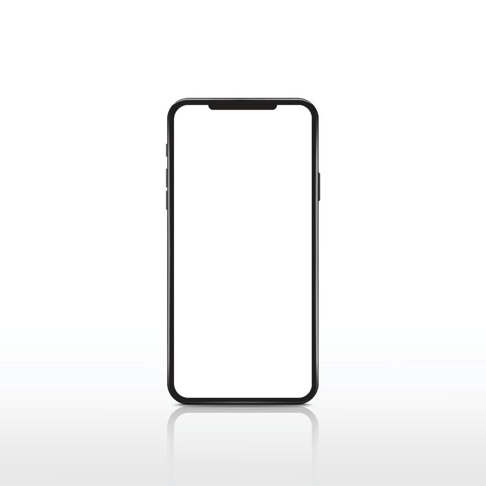 Modern realistic white smartphone. Cellphone frame with blank display. Vector mobile device concept.