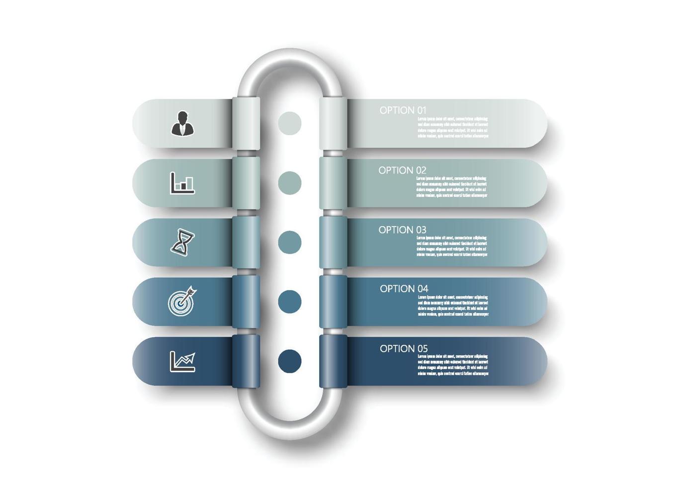 plantilla infográfica vectorial con etiqueta de papel 3d, círculos integrados. concepto de negocio con 5 opciones. para contenido, diagrama, diagrama de flujo, pasos, partes, infografías de línea de tiempo, flujo de trabajo, gráfico. vector