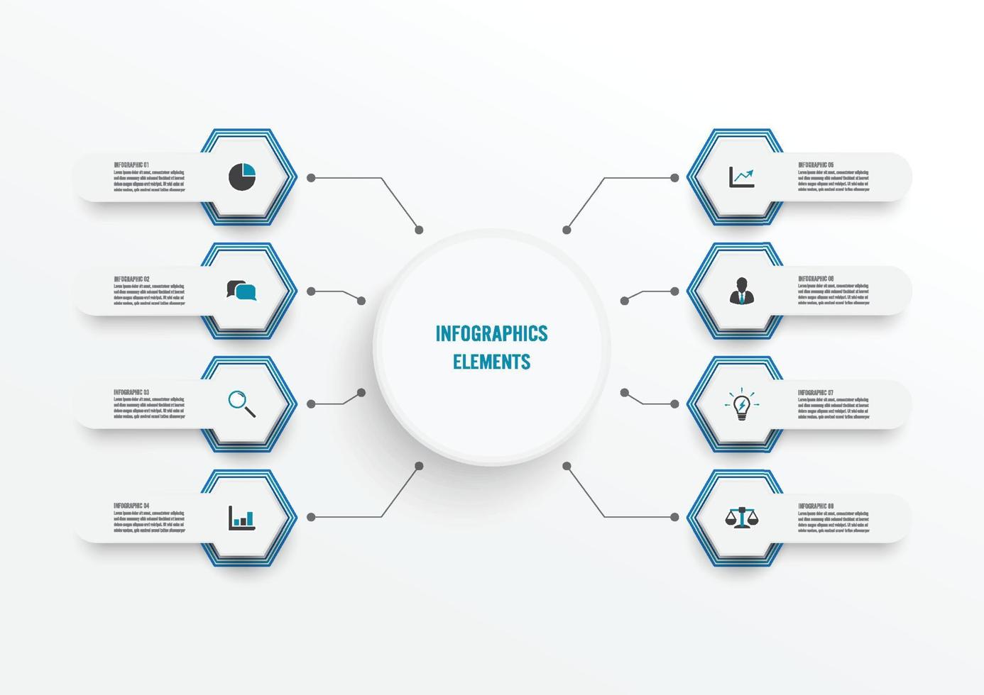 plantilla de infografía vectorial con etiqueta de papel 3d, círculos integrados. concepto de negocio con 8 opciones. para contenido, diagrama, diagrama de flujo, pasos, partes, infografías de línea de tiempo, flujo de trabajo, gráfico. vector