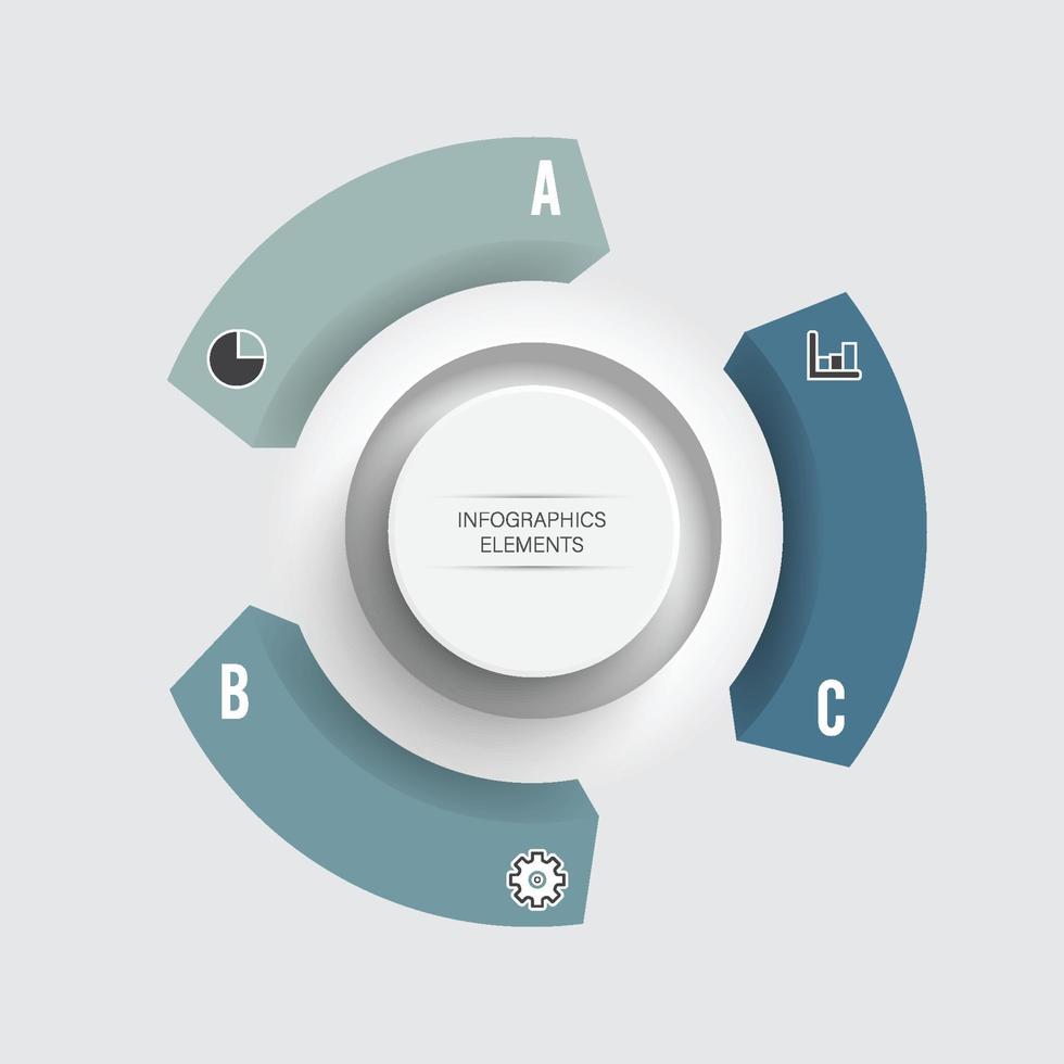 Elementos abstractos de la plantilla de infografía gráfica con etiqueta, círculos integrados. concepto de negocio con 3 opciones. para contenido, diagrama, diagrama de flujo, pasos, partes, infografías de línea de tiempo, diseño de flujo de trabajo. vector