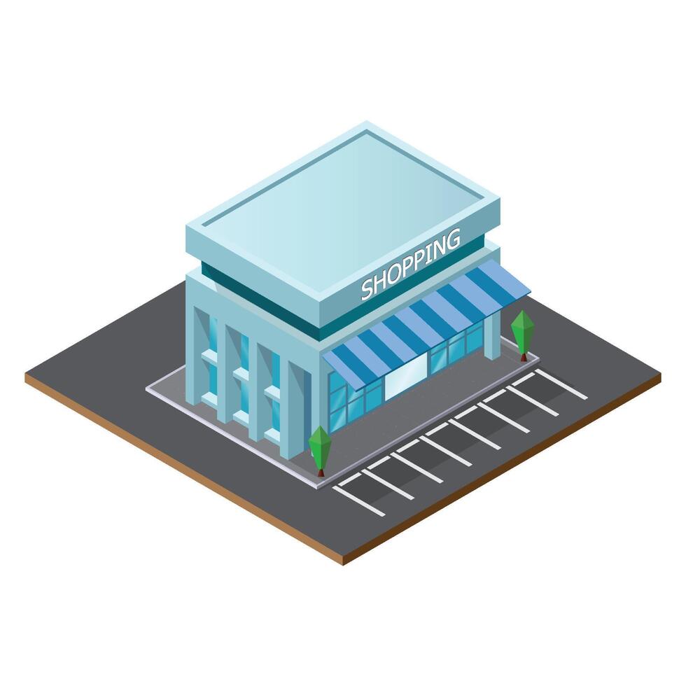 Vector isometric low poly supermarket store building. illustrator vector.