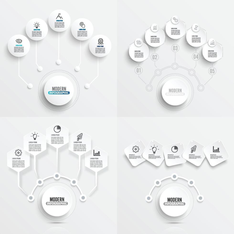 plantilla infográfica vectorial con etiqueta de papel 3d, círculos integrados. concepto de negocio con cinco opciones. para contenido, diagrama, diagrama de flujo, pasos, partes, infografías de línea de tiempo, diseño de flujo de trabajo, gráfico. vector