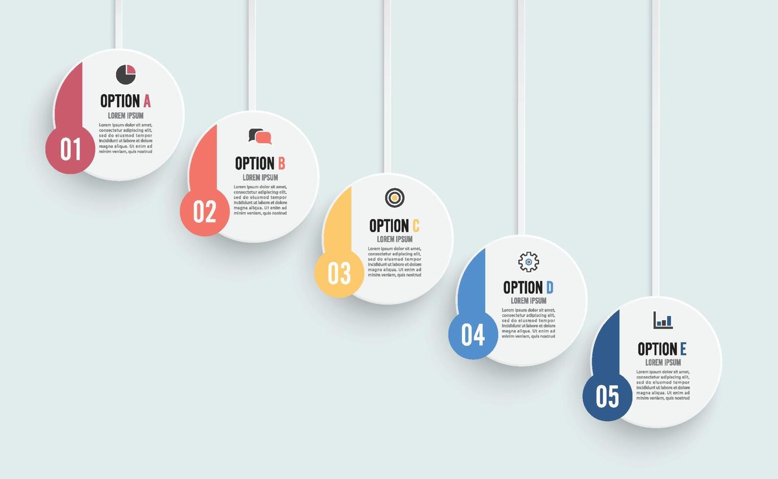 Template Timeline Infographic colored horizontal numbered for five position can be used for workflow, banner, diagram, web design, area chart. vector