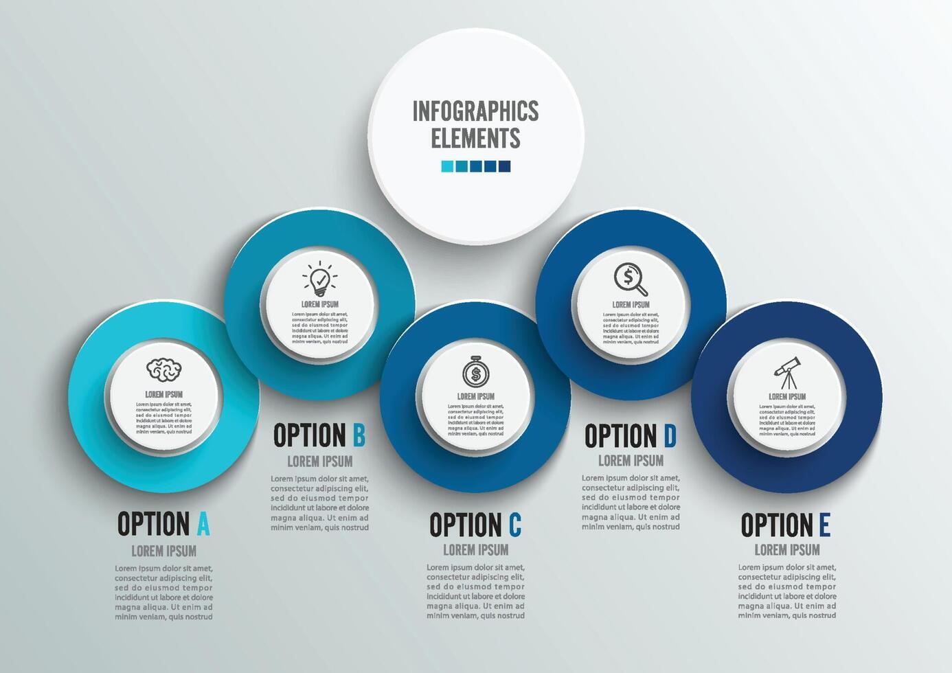 Template Timeline Infographic colored horizontal numbered for five position can be used for workflow, banner, diagram, web design, area chart. vector