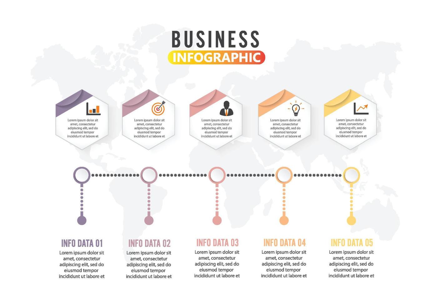 visualización de datos comerciales. diagrama del proceso. elementos abstractos de gráfico, diagrama con 5 pasos, opciones, partes o procesos. plantilla de negocio vectorial para presentación. concepto creativo para infografía. vector