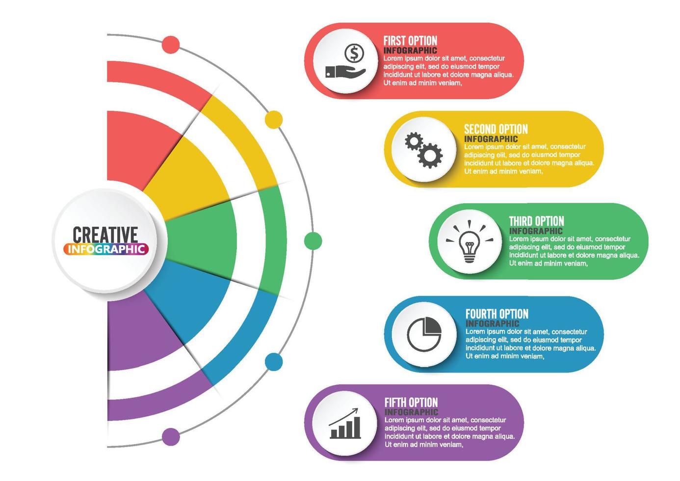 infographics design vector and marketing icons can be used for workflow layout, diagram, annual report, web design. Business concept with 5 options, steps or processes.