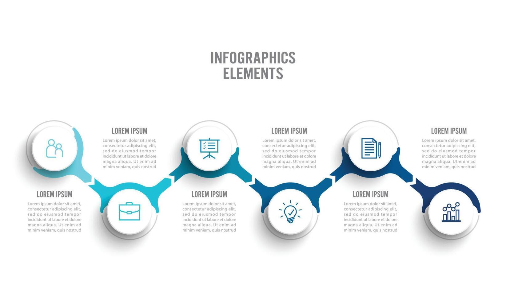 Elementos abstractos de la plantilla de infografía gráfica con etiqueta, círculos integrados. concepto de negocio con 6 opciones. para contenido, diagrama, diagrama de flujo, pasos, partes, infografías de línea de tiempo, diseño de flujo de trabajo. vector