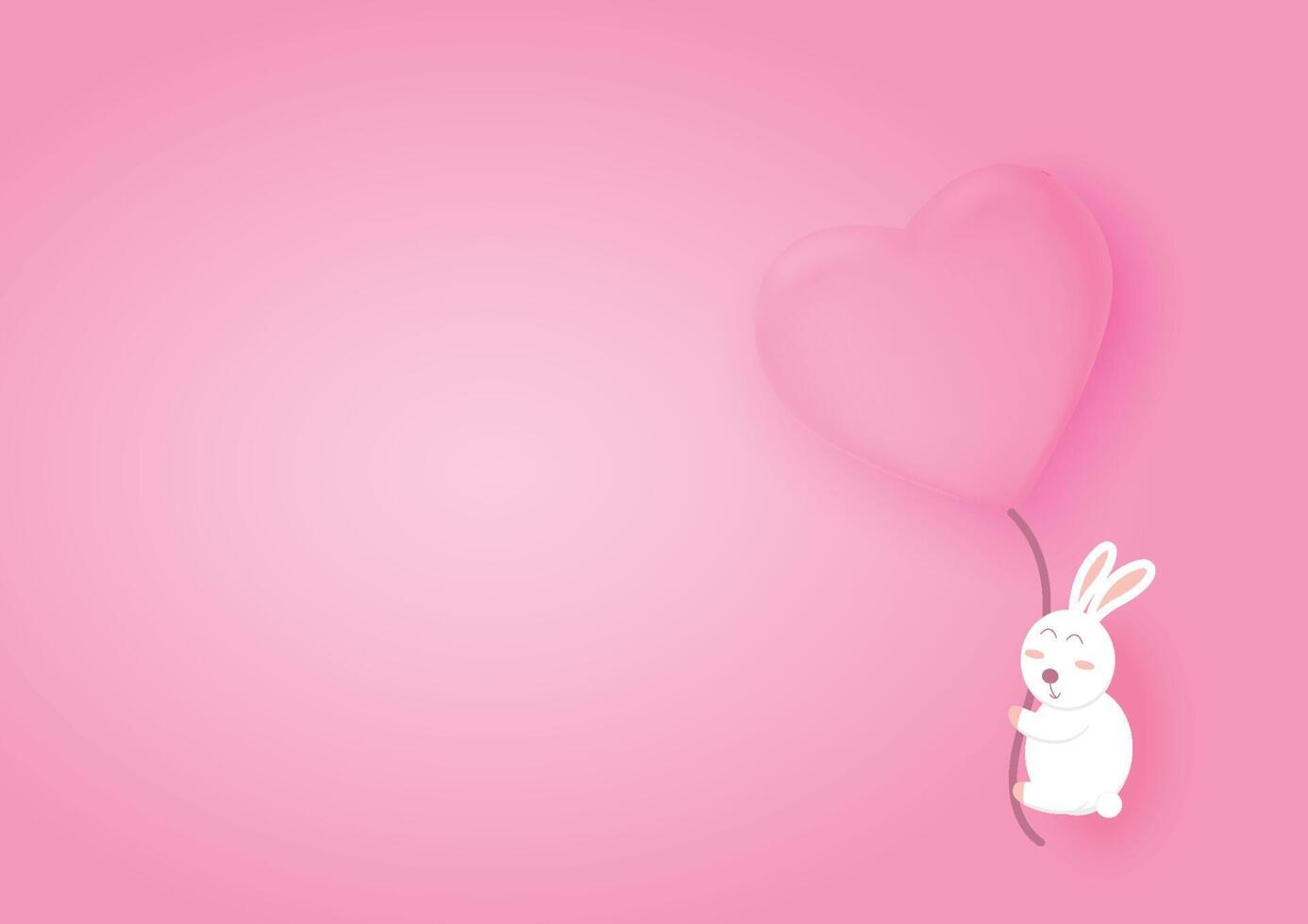 Valentines hearts balloons with rabbit flying on pink background. Valentine's day background with hearts. Vector illustration.