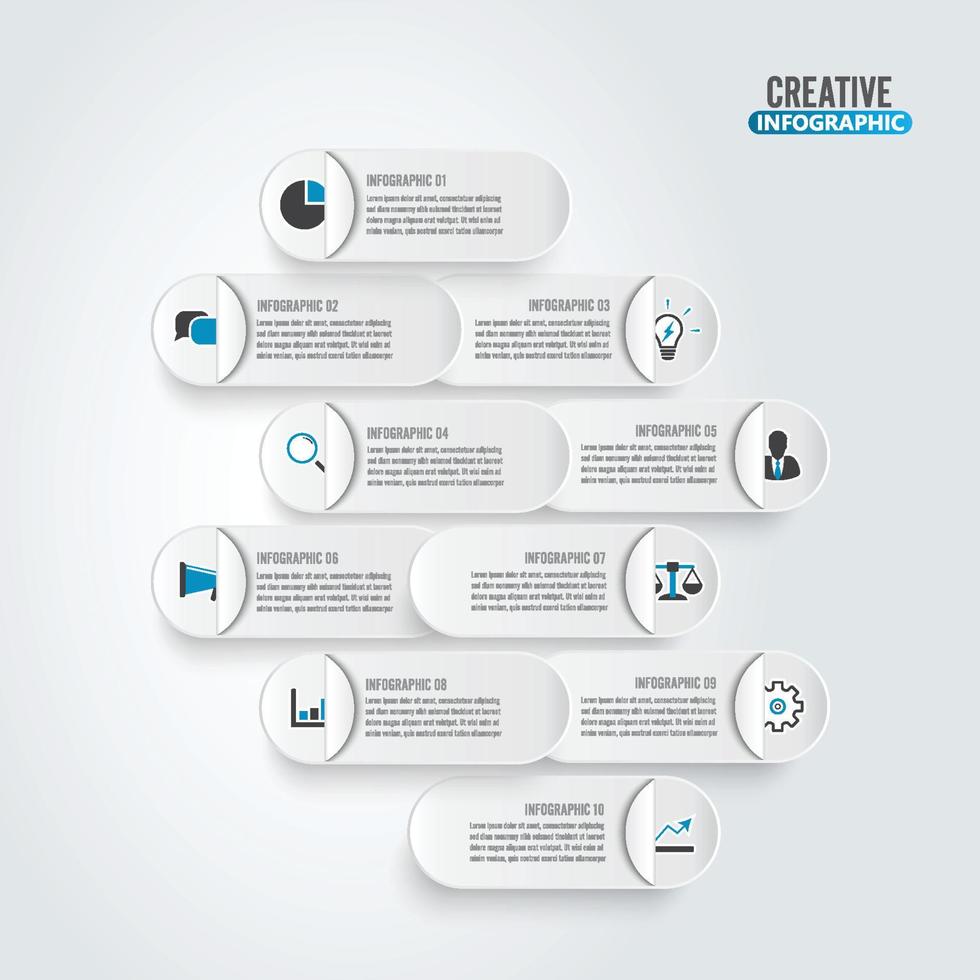 Business data visualization. Process paper chart. Abstract elements of graph, diagram with 10 steps, options, parts or processes. Vector business template for presentation. Creative for infographic.