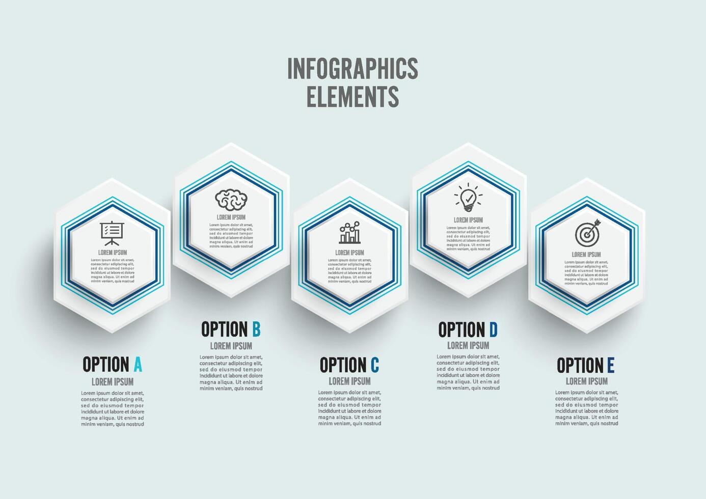 Vector infographic template with 3D paper label, integrated circles. Business concept with 5 options. For content, diagram, flowchart, steps, parts, timeline infographics.