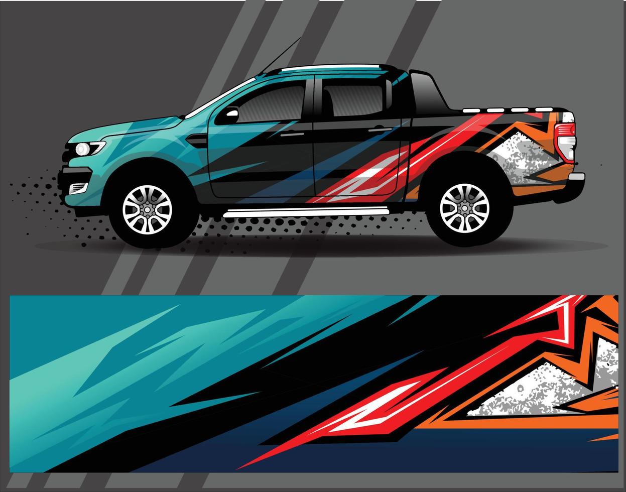 vector de diseño de envoltura de coche. diseños de kits de fondo de carreras de franjas abstractas gráficas para envolver vehículos, autos de carrera, rally, aventura y librea