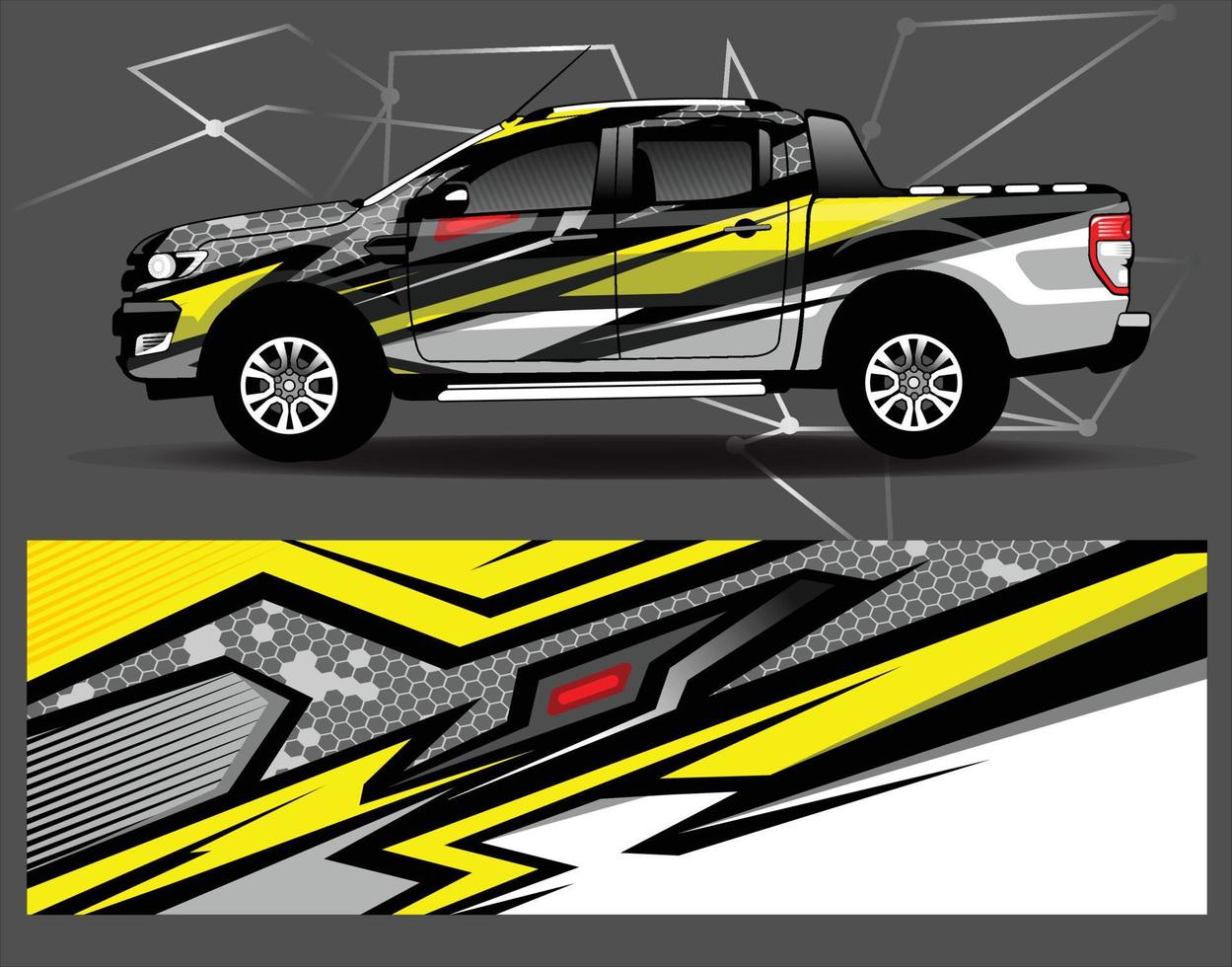 vector de diseño de envoltura de coche. diseños de kits de fondo de carreras de franjas abstractas gráficas para envolver vehículos, autos de carrera, rally, aventura y librea