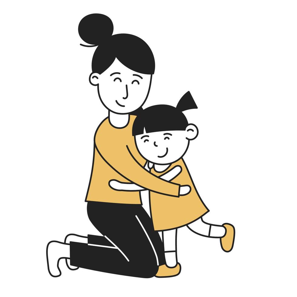 Hug. Hand Drawn Kid and Family doodle icon vector