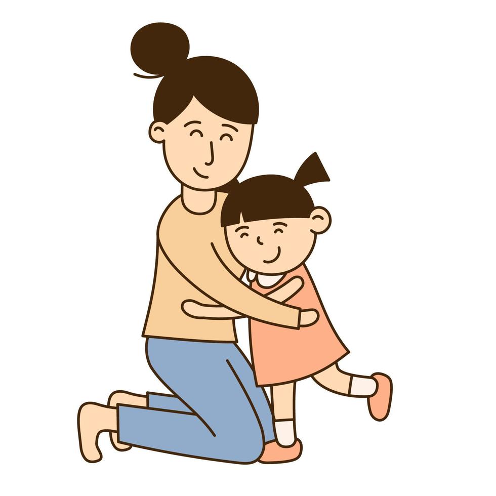 Hug. Hand Drawn Kid and Family doodle icon vector