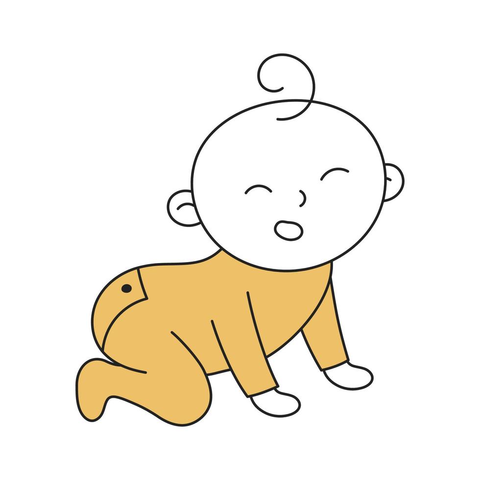 Baby Crawling. Hand Drawn Kid and Family doodle icon vector