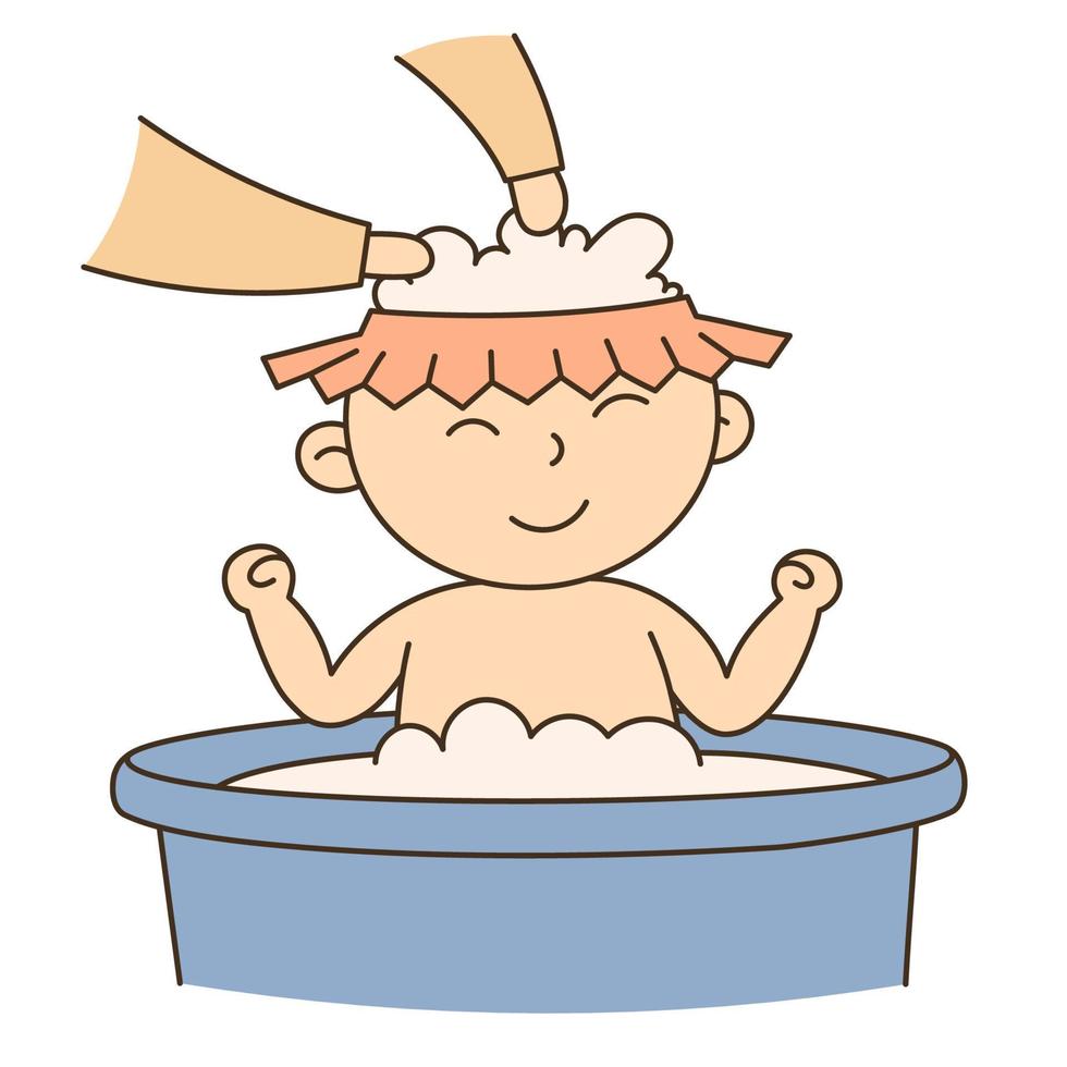 Wash Hair. Hand Drawn Kid and Family doodle icon vector