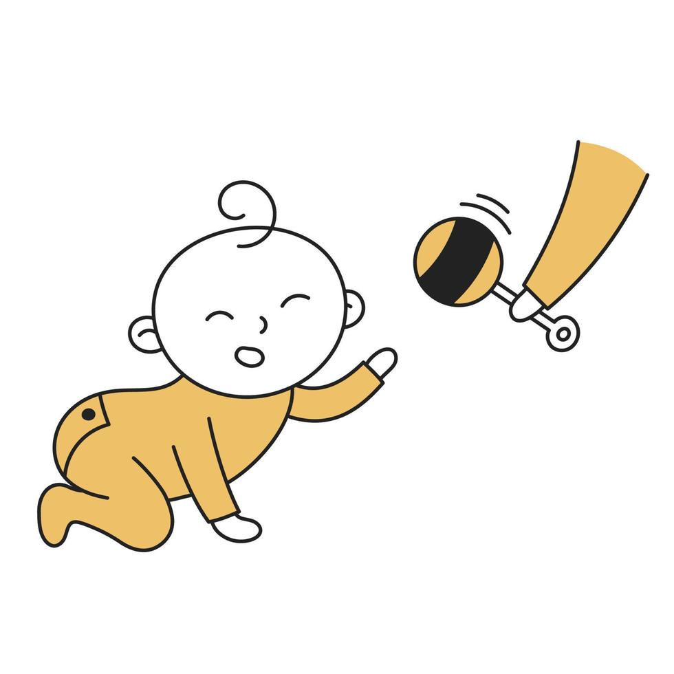 Baby Crawling. Hand Drawn Kid and Family doodle icon vector