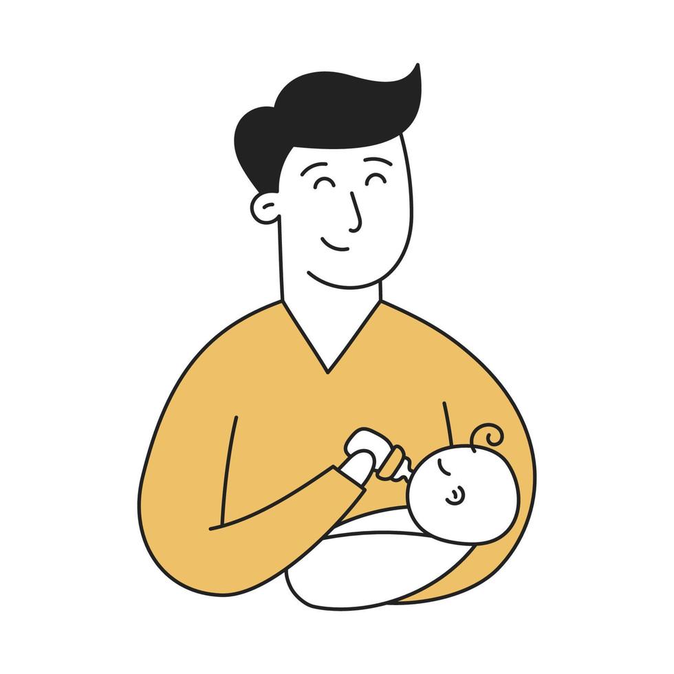 Paced bottle feeding. Hand Drawn Kid and Family doodle icon vector