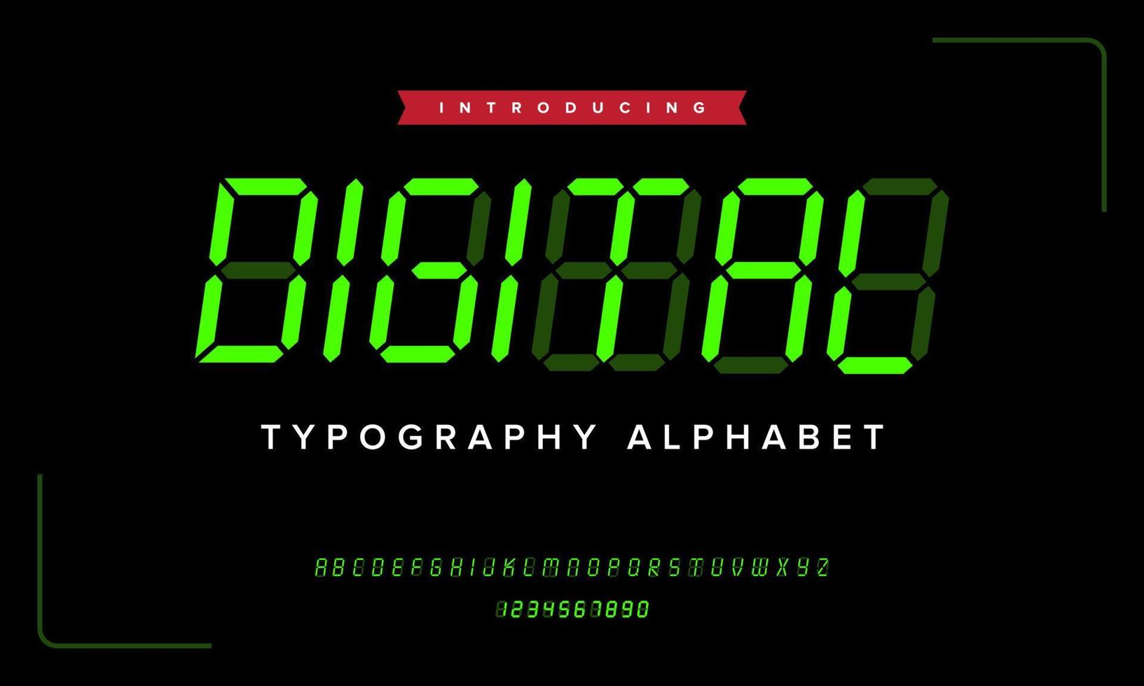 Digital clock number green alphabet. Numeric technology led modern simple typography. Isolated vector