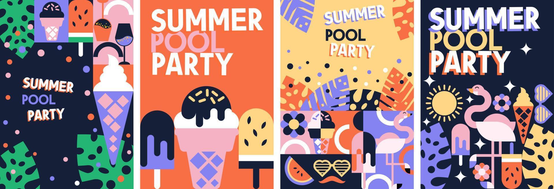 Summer pool party background, book cover template. Poster, flyer geometric shape vector illustration