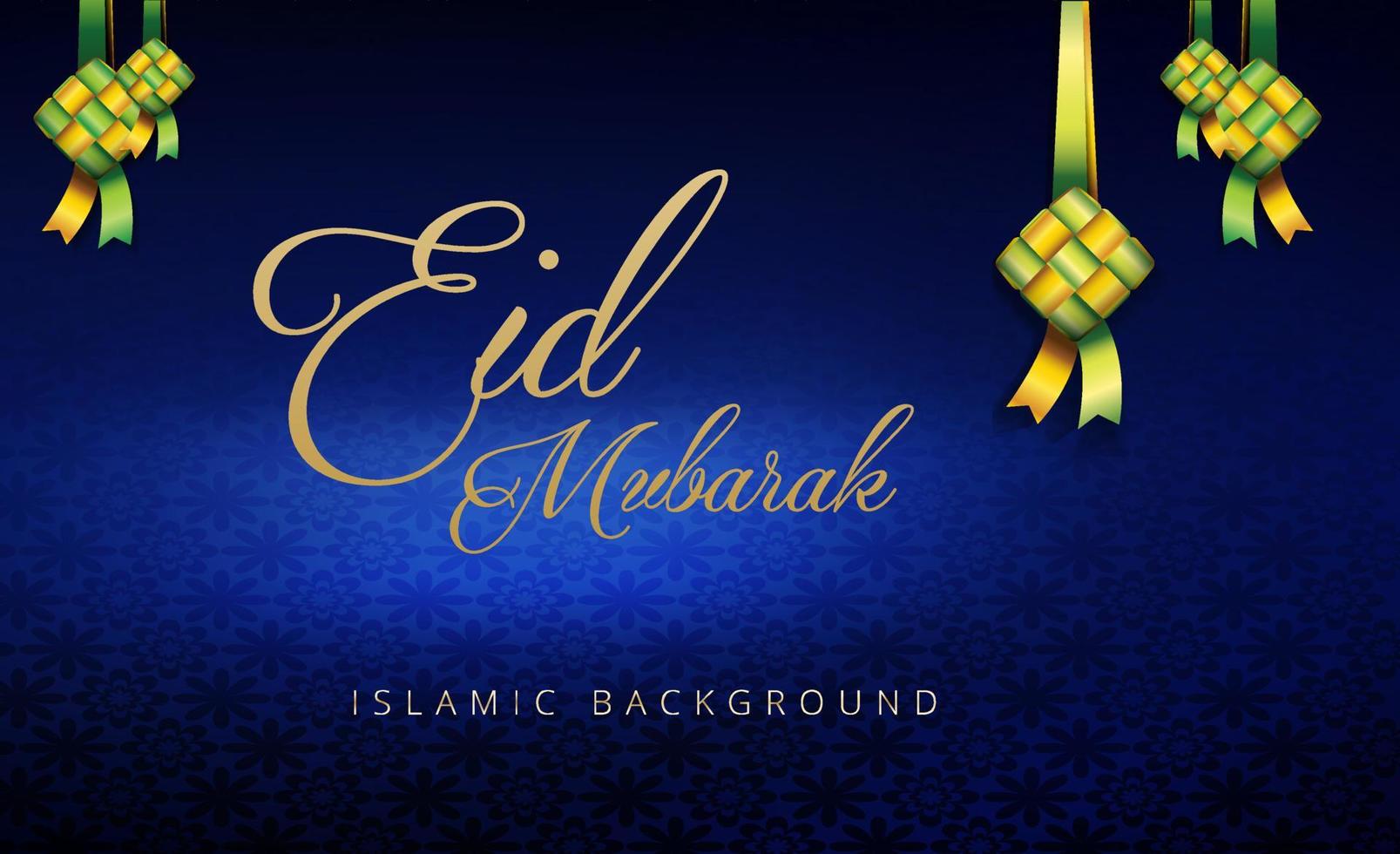 cartel de saludo de eid mubarak sobre fondo azul y con adornos vector