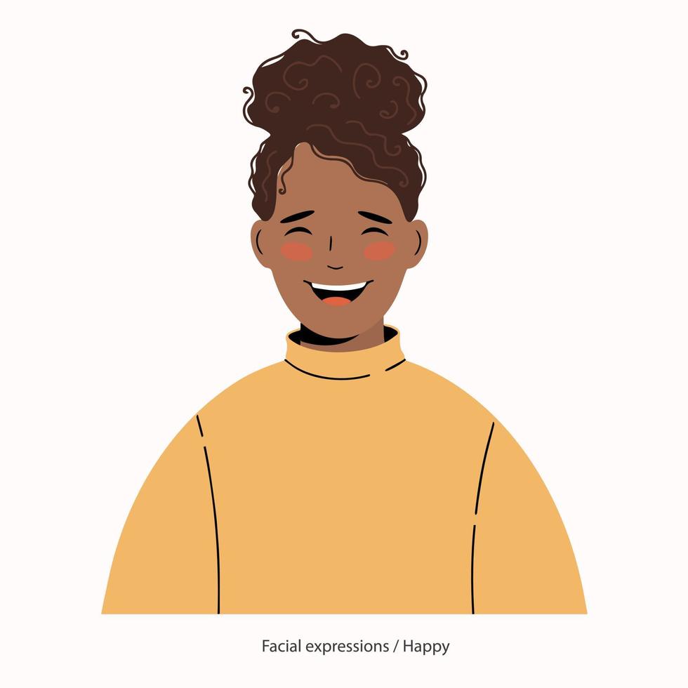 expresión en el rostro de una bonita mujer afroamericana - feliz vector