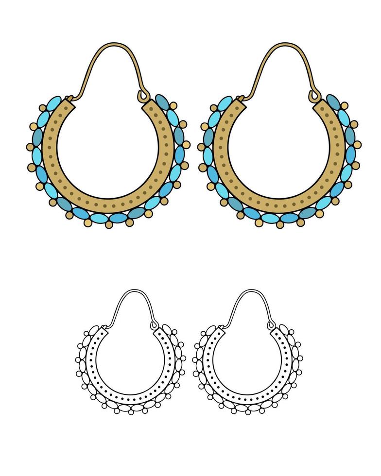 Handmade jewelry in ethnic style round earrings with beads vector