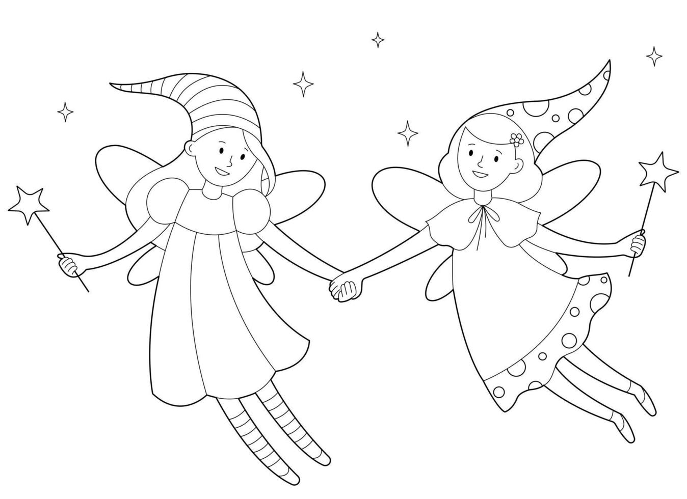 Two flower fairies. Coloring book for children. Illustration isolated on white background vector