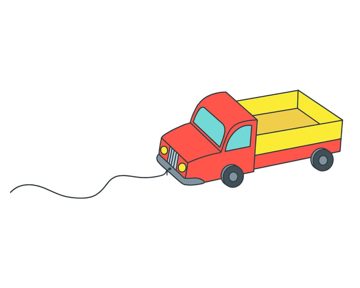 camión de juguete. ilustración vectorial de dibujos animados. Aislado en un fondo blanco vector