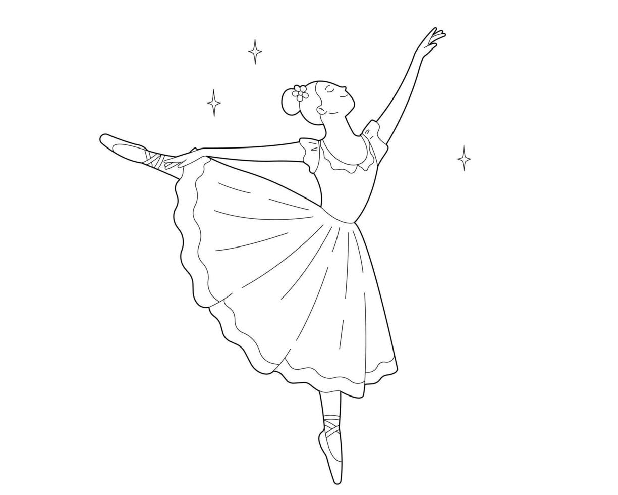 Ballerina, beautiful woman against white background. Outline Illustration vector