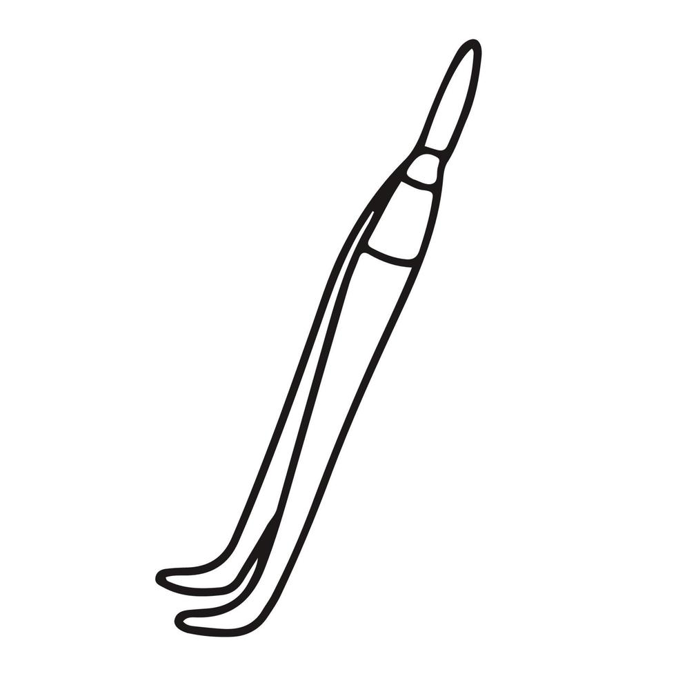 Eyebrow tweezers. Doodle sketch hand drawn vector illustration on white background. Isolated outline.