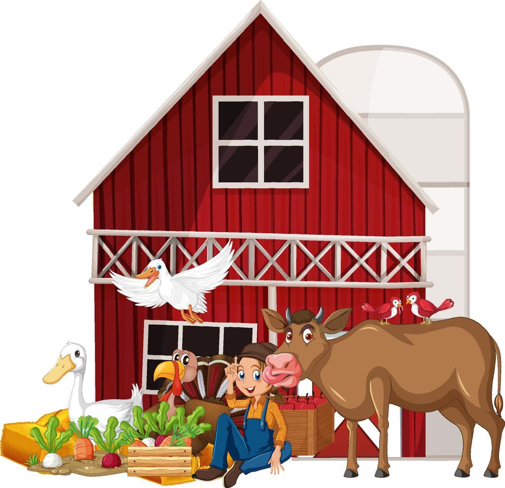 tema agrícola con granjero y animales vector