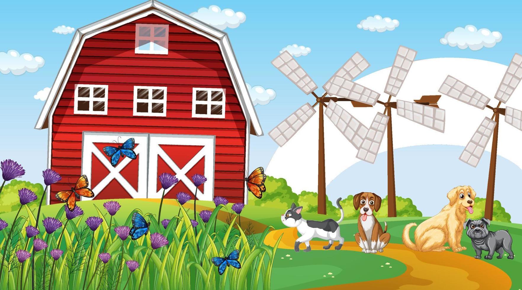Set of different domestic animals in farm vector