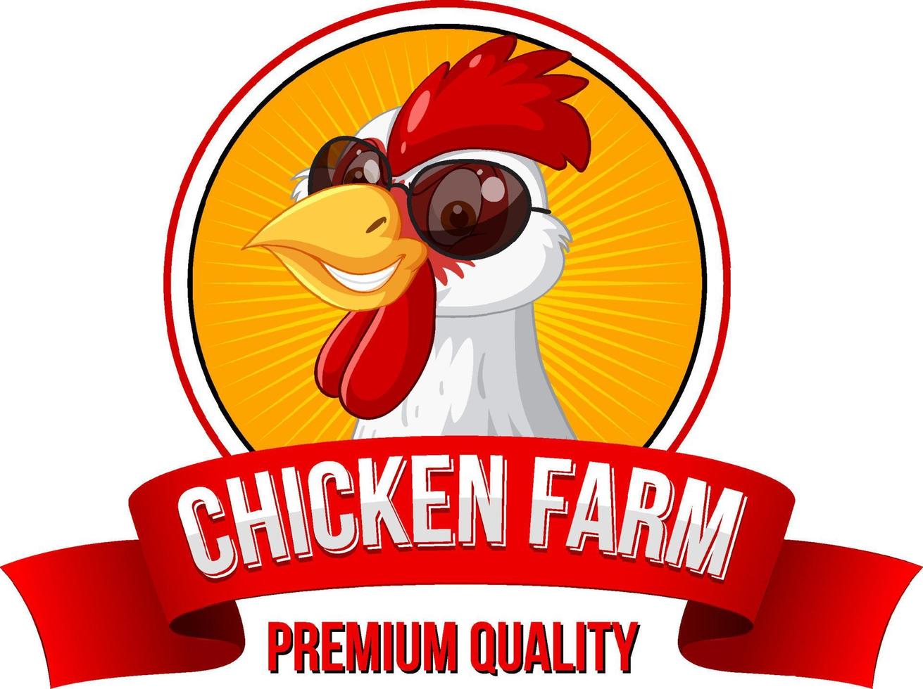 banner de calidad premium de pollo con personaje de dibujos animados de pollo blanco vector