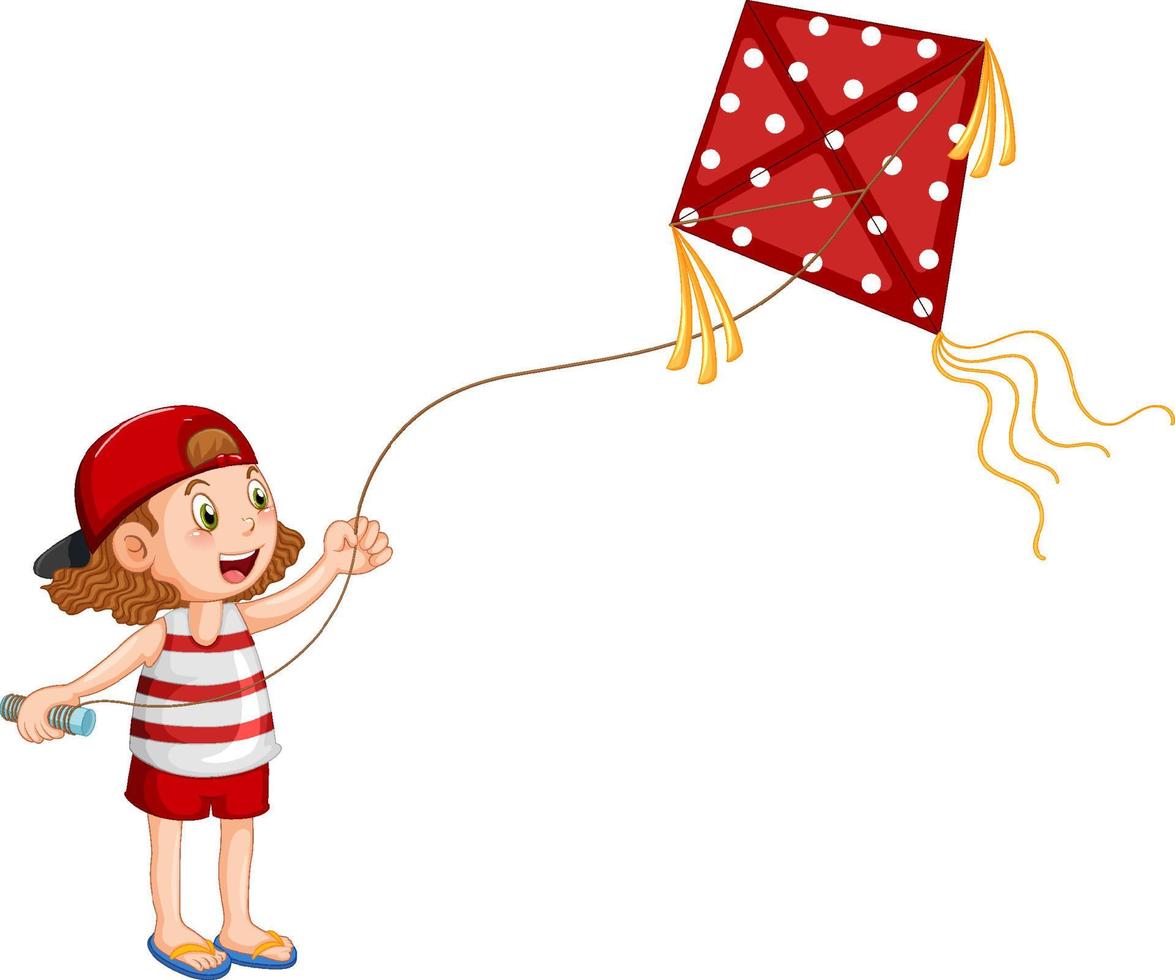 Cartoon girl playing kite vector