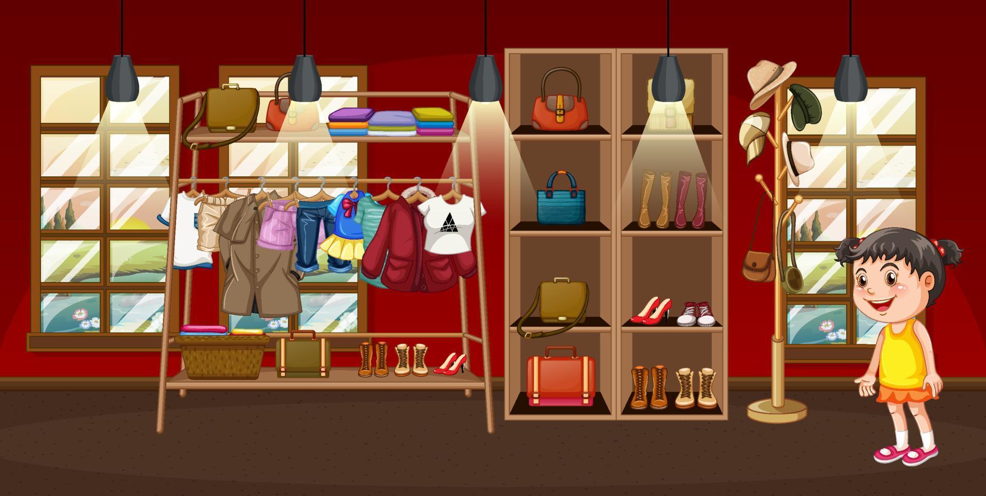 Scene with girl shopping clothes vector