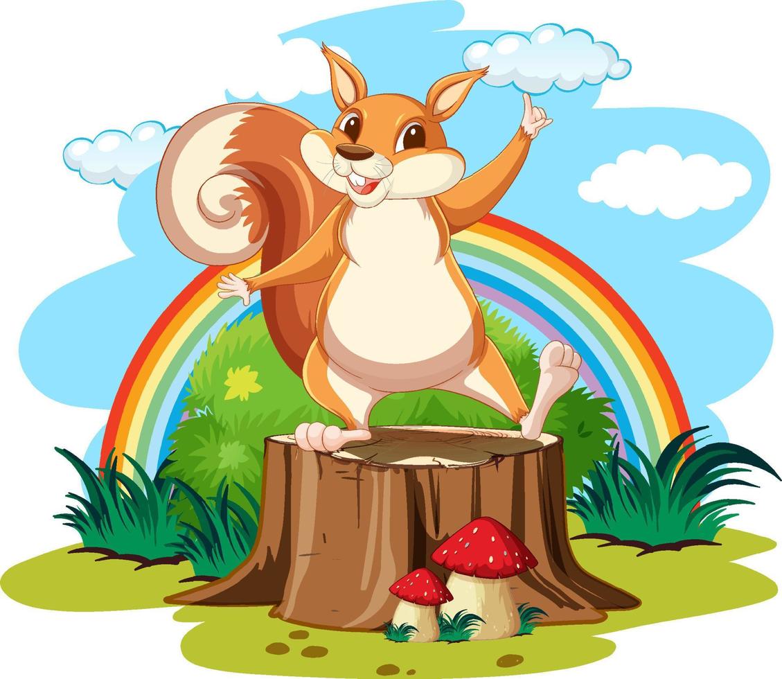 Garden scene with cute squirrel vector