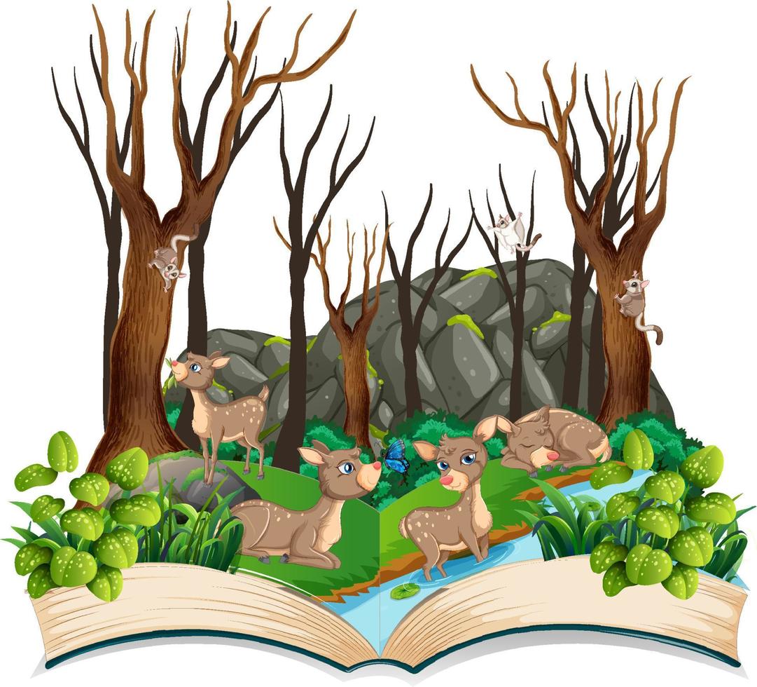 Nature scene with many trees and deers vector