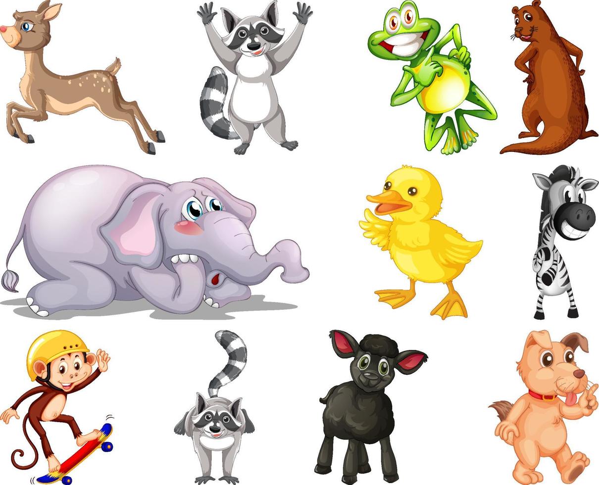 Set of animal cartoon character vector