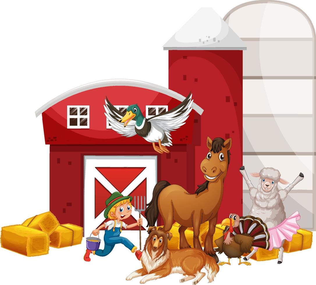 Farming theme with many animals vector