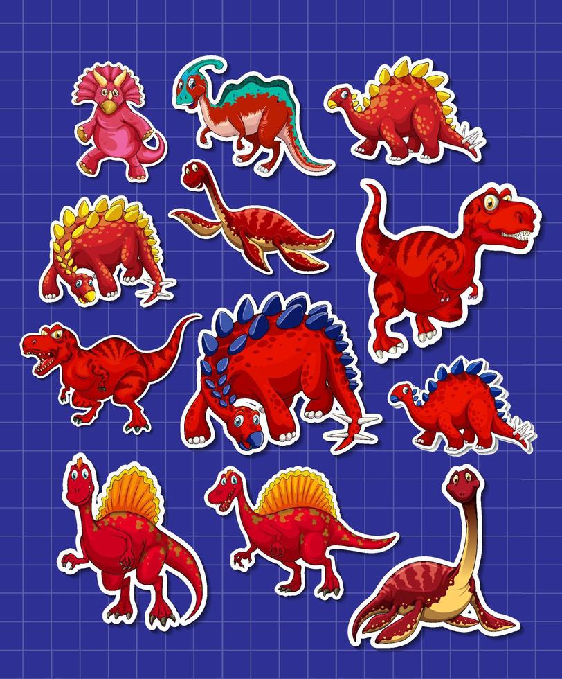 Sticker set of different dinosaur cartoon characters vector