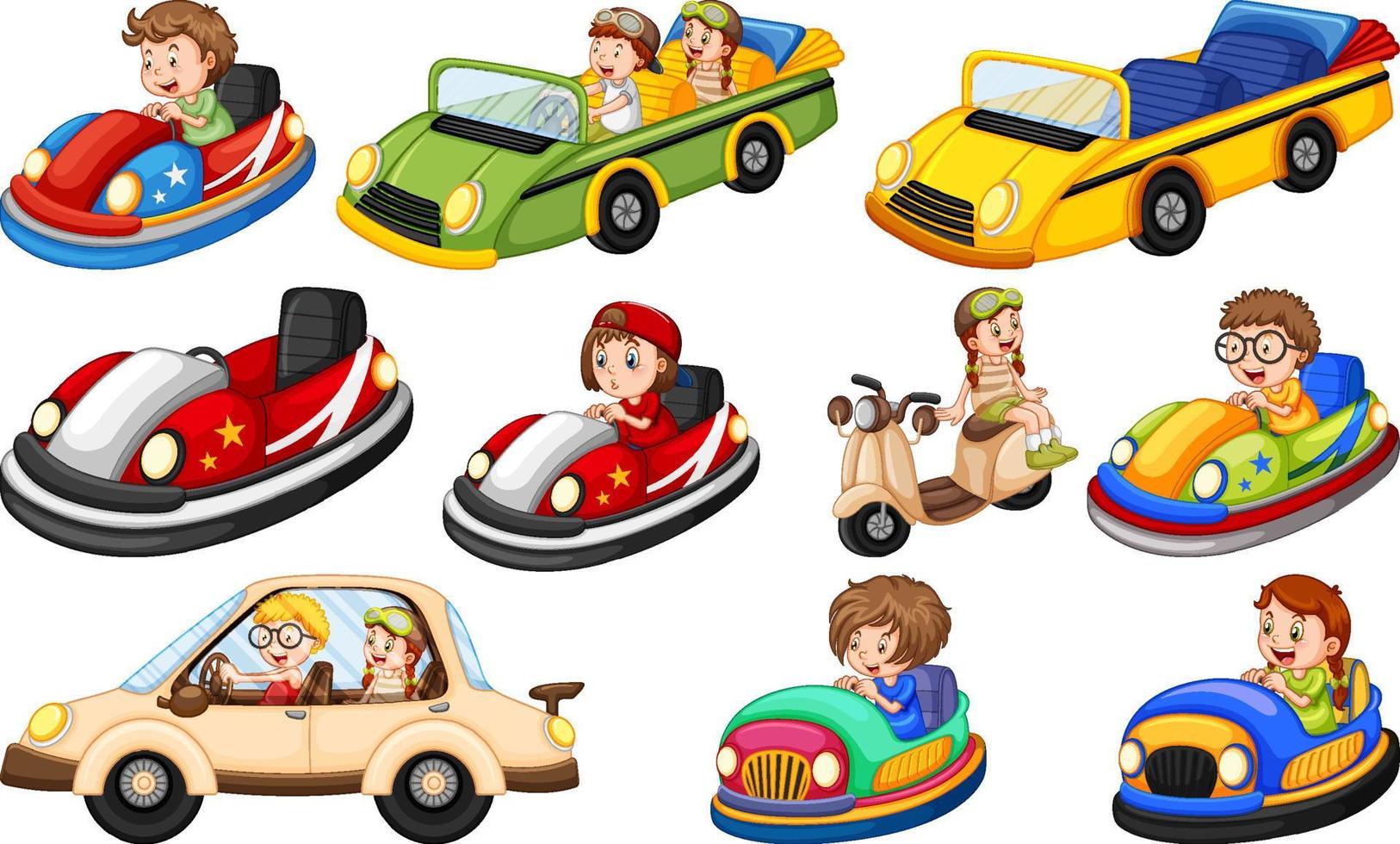 niños montando en go kart vector