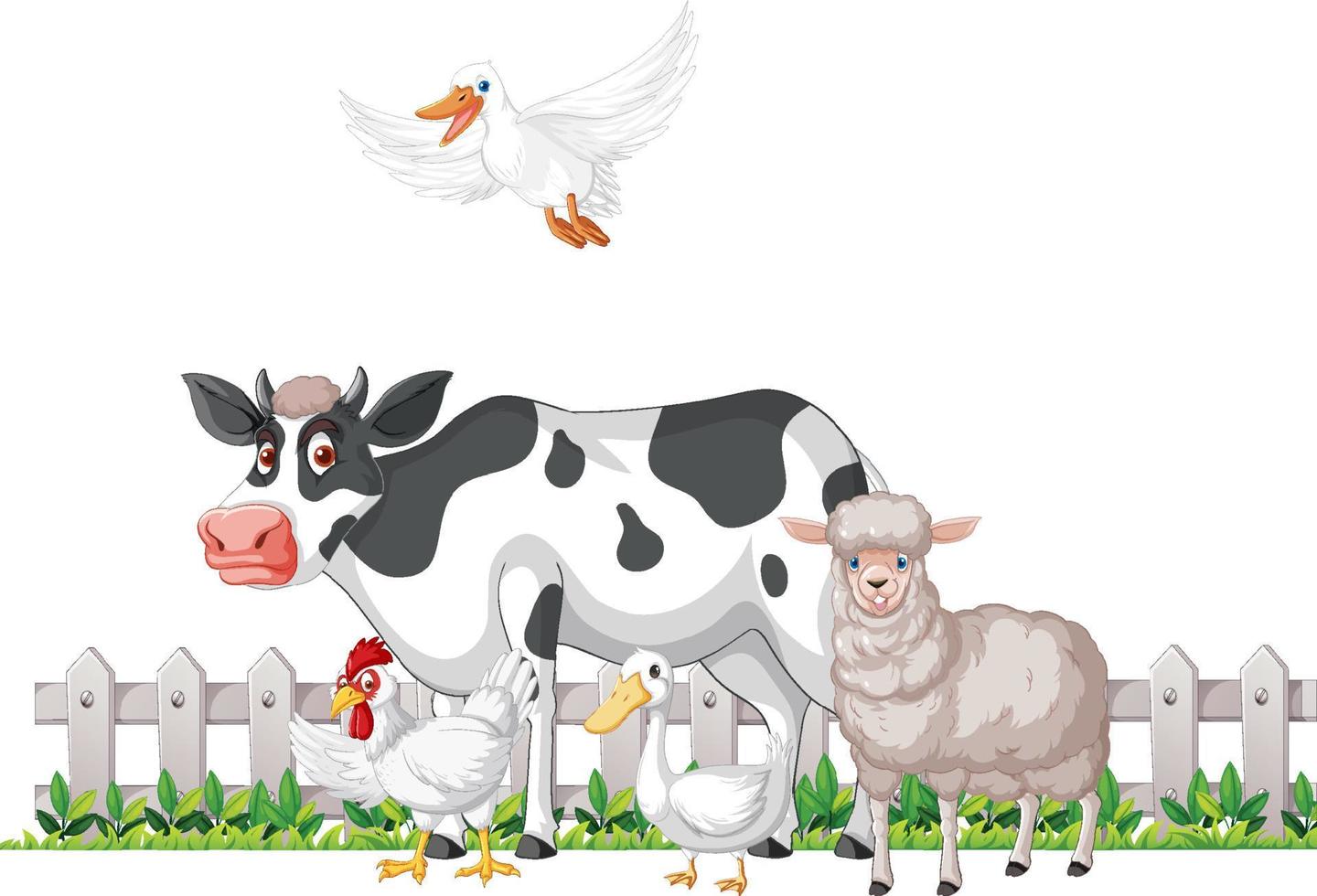 Many farm animals on white background vector