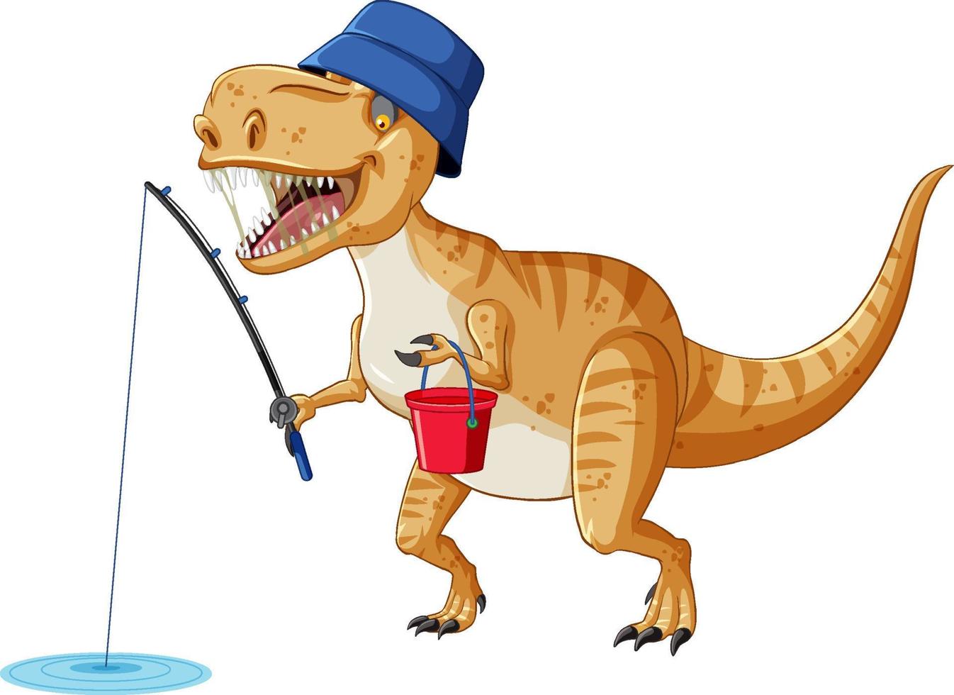 Tyrannosaurus rex dinosaur fishing in cartoon style vector