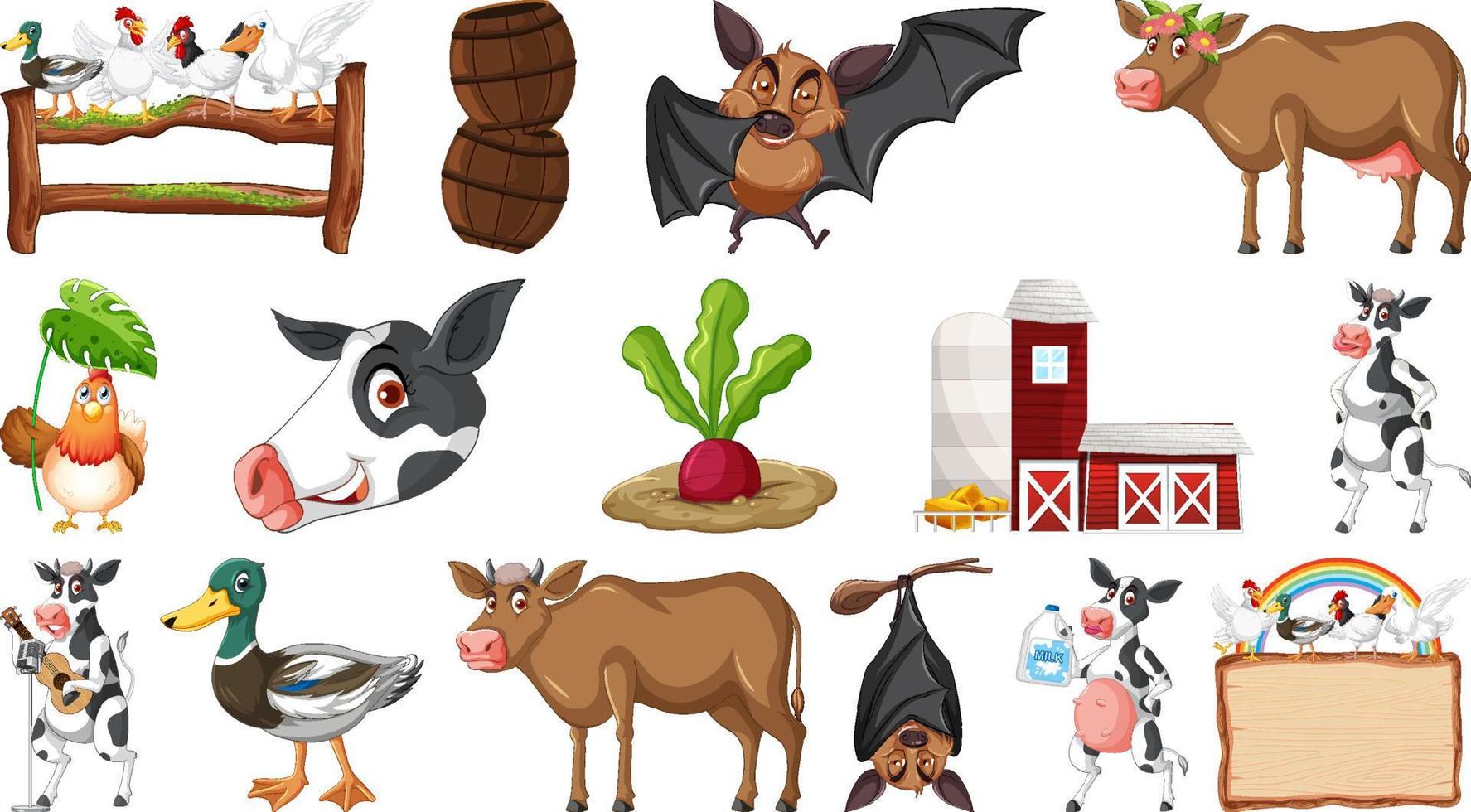 animales de granja en fondo blanco vector