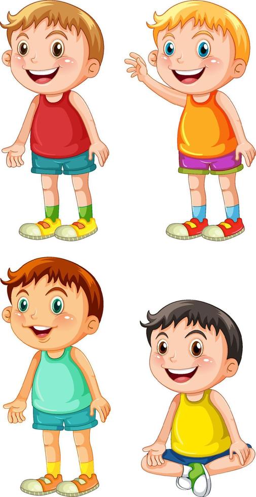 conjunto de personaje de dibujos animados de niño feliz vector