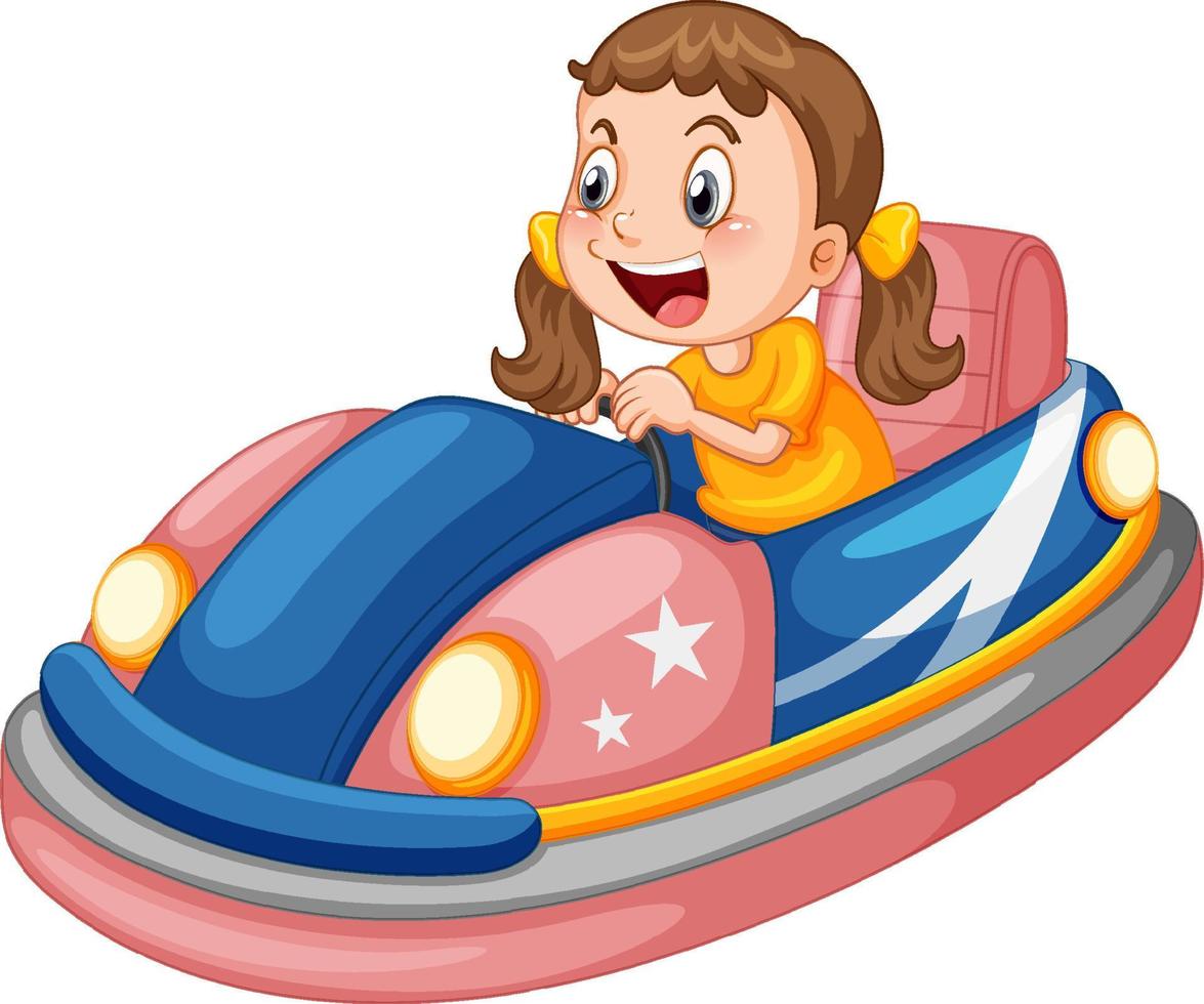 A girl driving bumper car in cartoon design vector