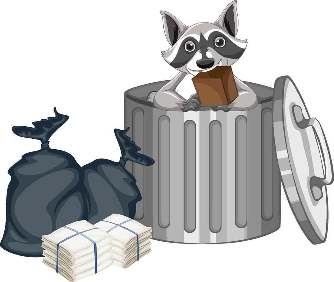 Trashcan full of dirty bags and plastic vector